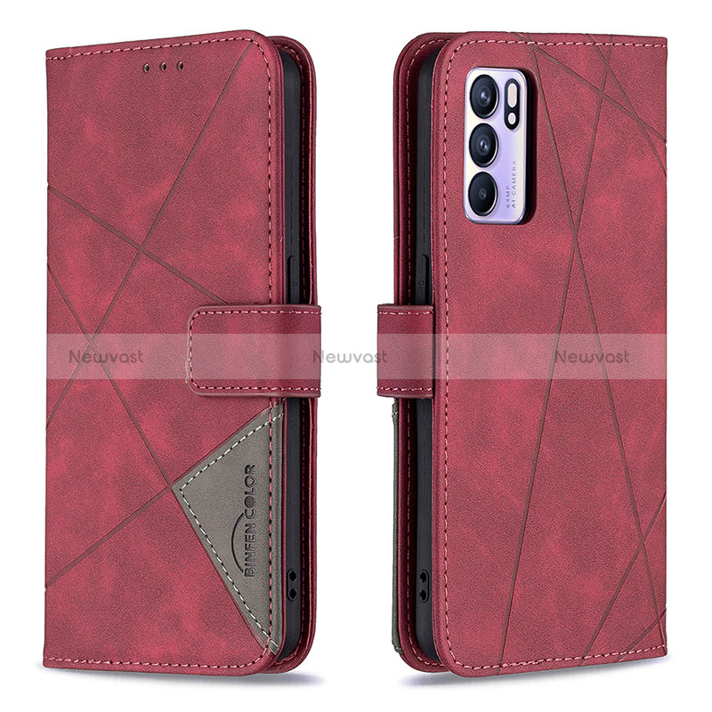Leather Case Stands Flip Cover Holder B08F for Oppo Reno6 5G