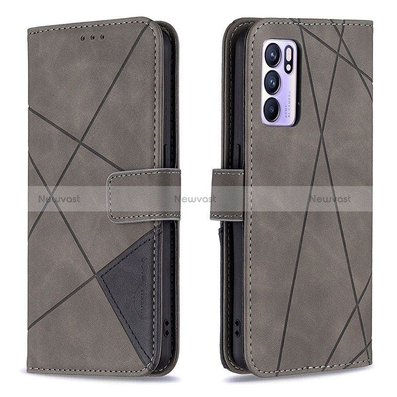 Leather Case Stands Flip Cover Holder B08F for Oppo Reno6 5G