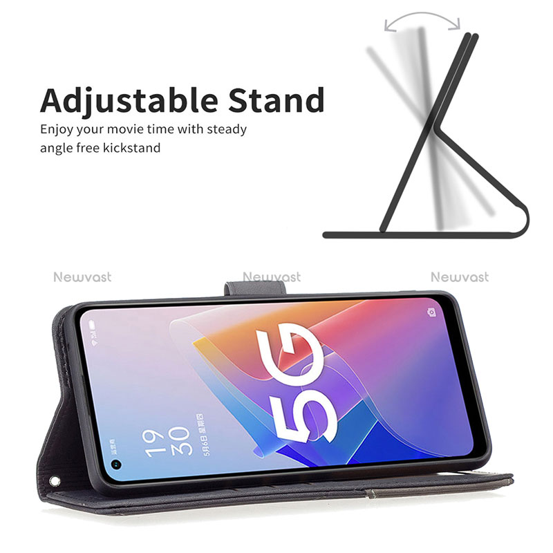 Leather Case Stands Flip Cover Holder B08F for Oppo Reno7 Z 5G