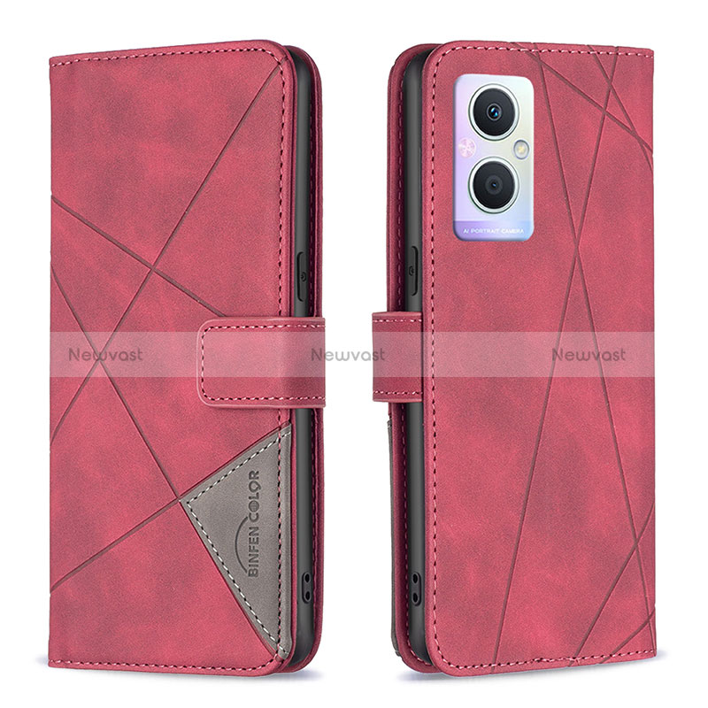 Leather Case Stands Flip Cover Holder B08F for Oppo Reno7 Z 5G Red