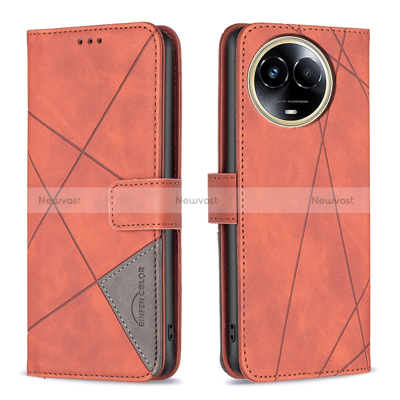 Leather Case Stands Flip Cover Holder B08F for Realme 11 5G Orange