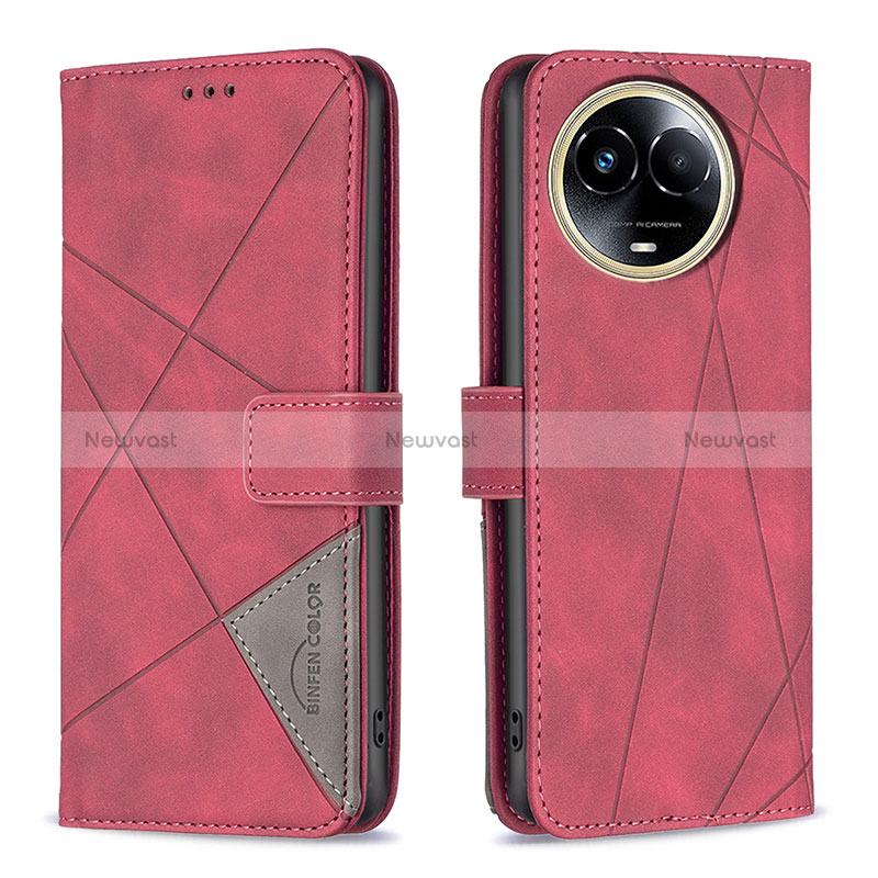 Leather Case Stands Flip Cover Holder B08F for Realme 11 5G Red