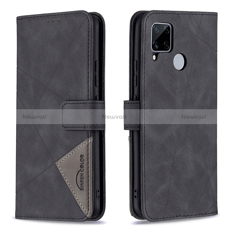 Leather Case Stands Flip Cover Holder B08F for Realme 7i RMX2193 Black