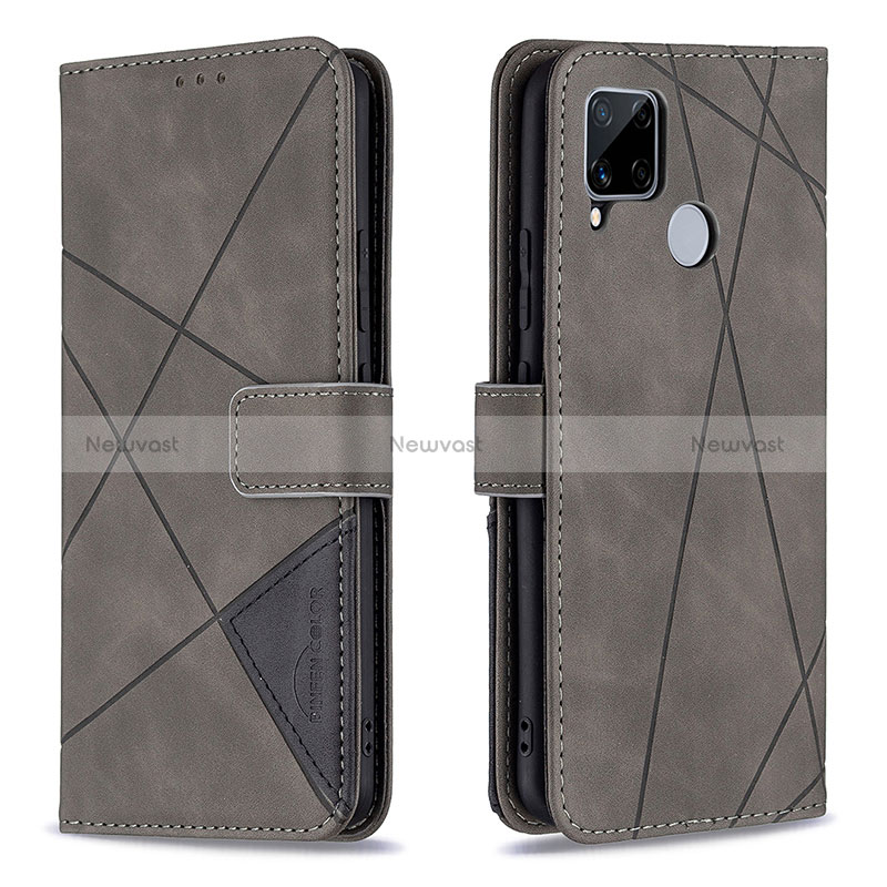 Leather Case Stands Flip Cover Holder B08F for Realme 7i RMX2193 Gray