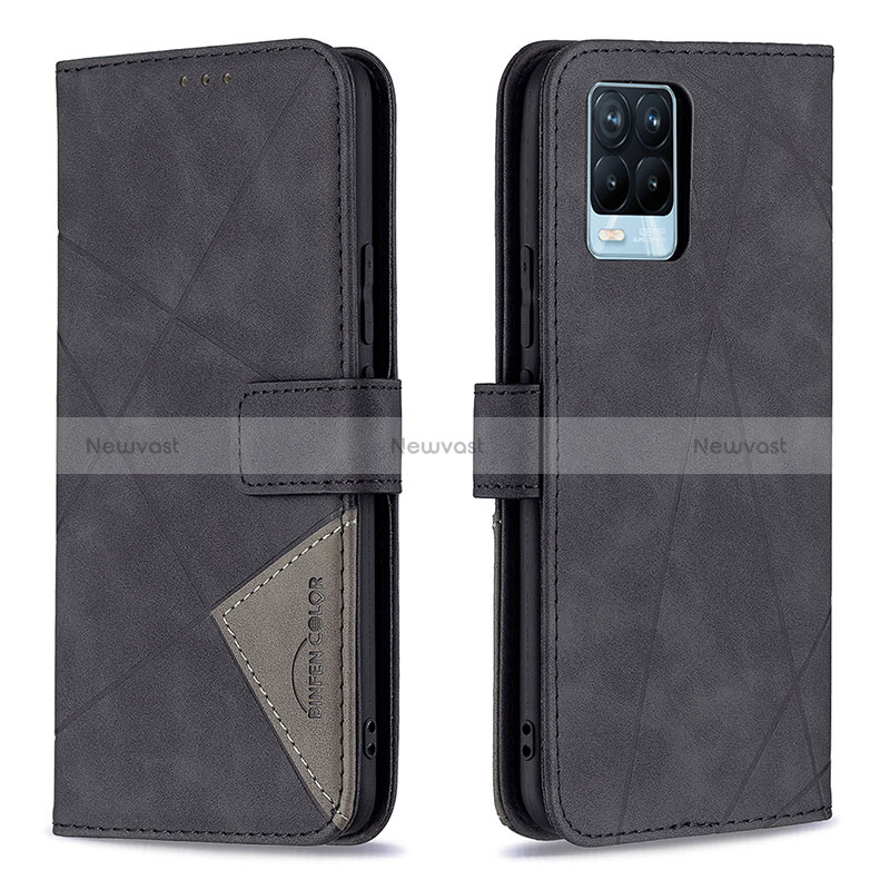 Leather Case Stands Flip Cover Holder B08F for Realme 8 4G Black