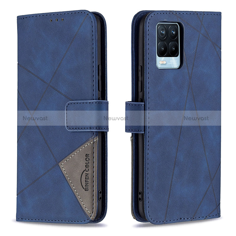 Leather Case Stands Flip Cover Holder B08F for Realme 8 4G Blue