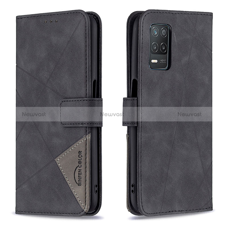 Leather Case Stands Flip Cover Holder B08F for Realme 8 5G Black