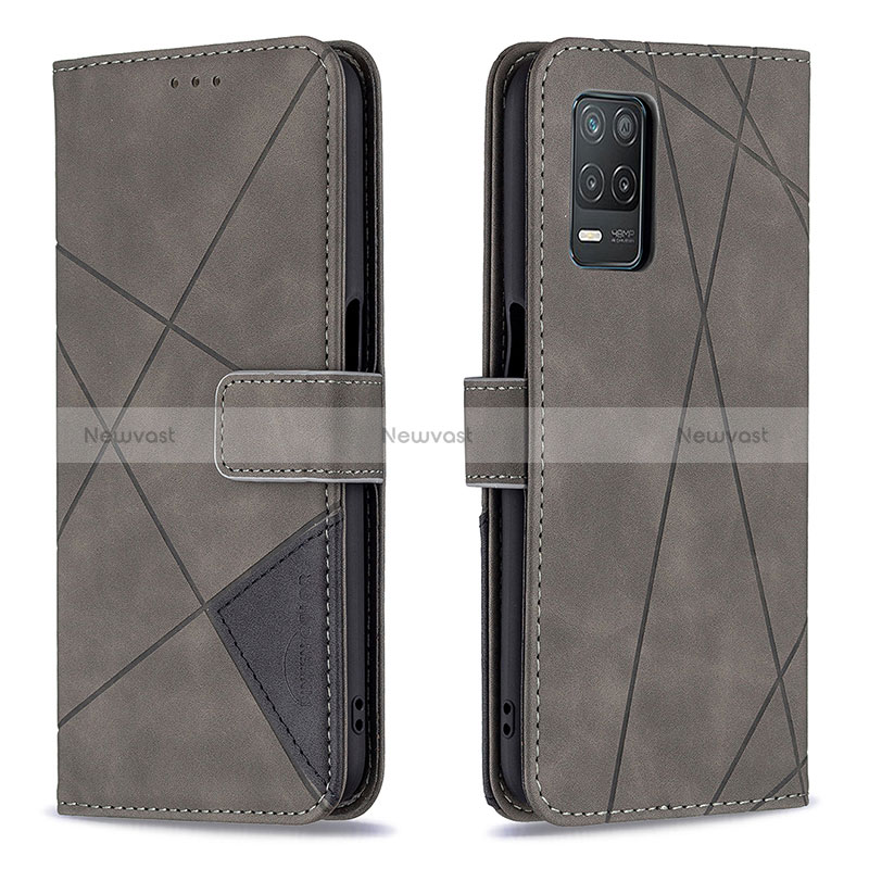 Leather Case Stands Flip Cover Holder B08F for Realme 8 5G Gray