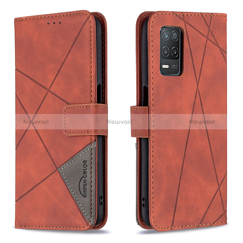 Leather Case Stands Flip Cover Holder B08F for Realme 8 5G Orange