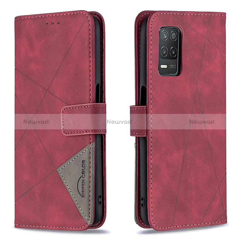 Leather Case Stands Flip Cover Holder B08F for Realme 8 5G Red