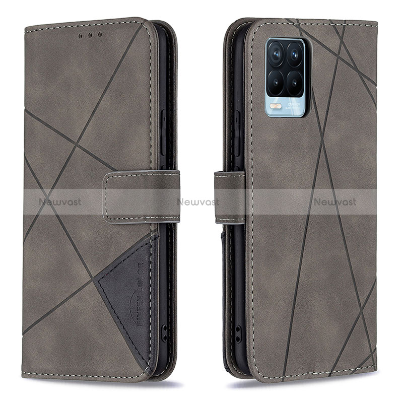 Leather Case Stands Flip Cover Holder B08F for Realme 8 Pro Gray