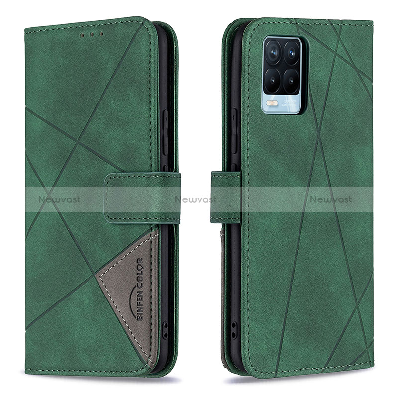 Leather Case Stands Flip Cover Holder B08F for Realme 8 Pro Green