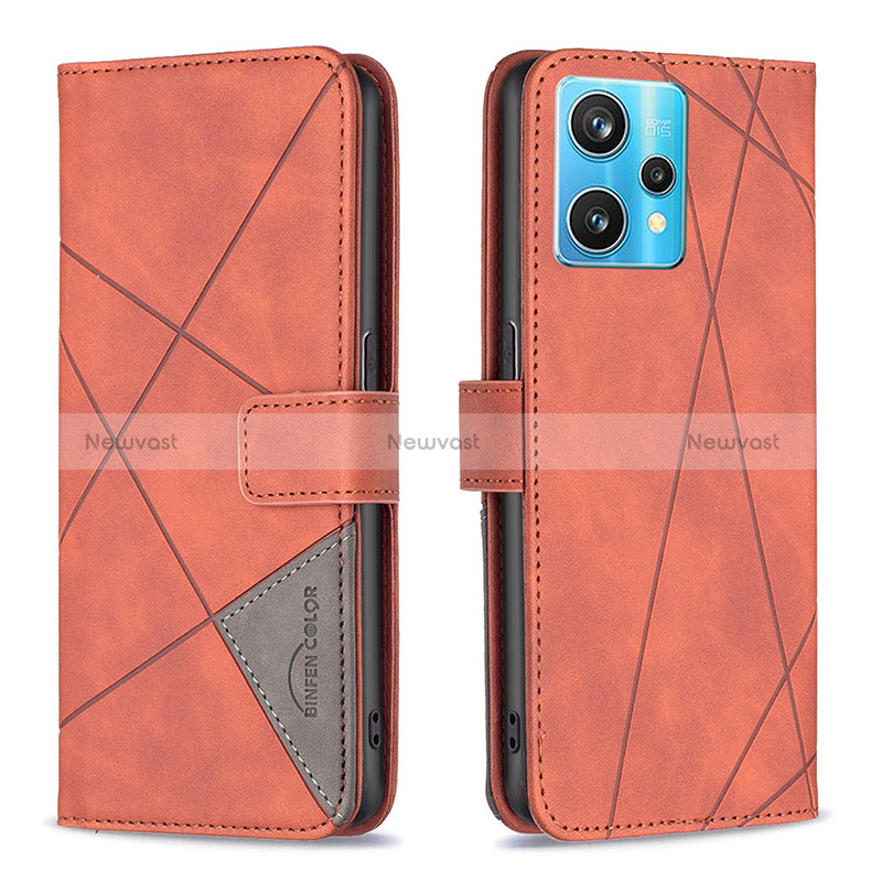 Leather Case Stands Flip Cover Holder B08F for Realme 9 4G Orange