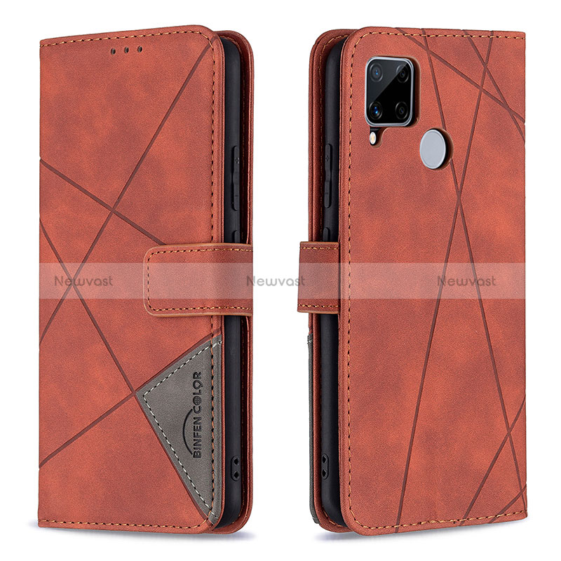 Leather Case Stands Flip Cover Holder B08F for Realme C25 Orange