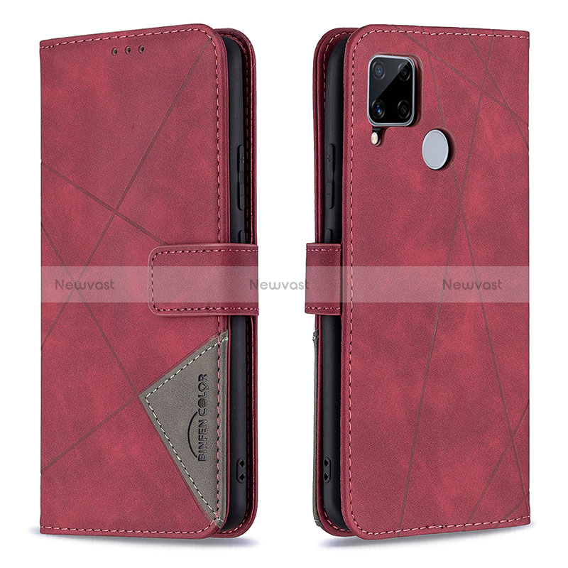 Leather Case Stands Flip Cover Holder B08F for Realme C25S Red