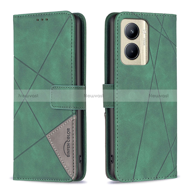 Leather Case Stands Flip Cover Holder B08F for Realme C33 (2023) Green