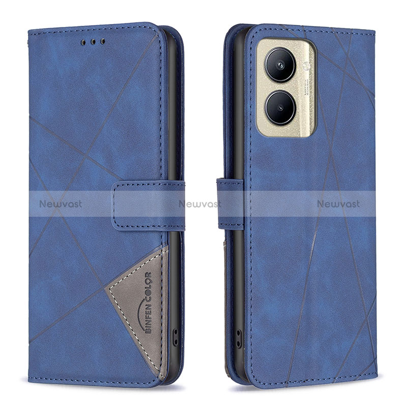 Leather Case Stands Flip Cover Holder B08F for Realme C33 Blue