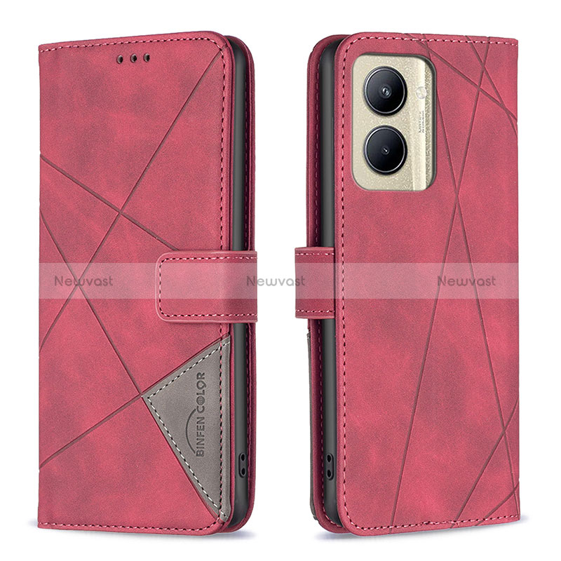 Leather Case Stands Flip Cover Holder B08F for Realme C33 Red