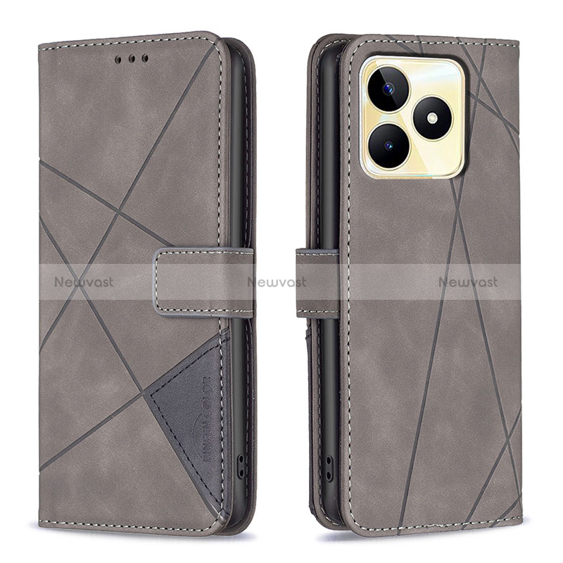 Leather Case Stands Flip Cover Holder B08F for Realme C51 Gray