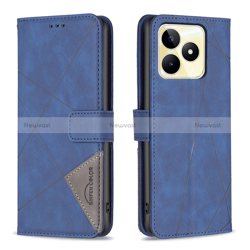 Leather Case Stands Flip Cover Holder B08F for Realme C67 Blue