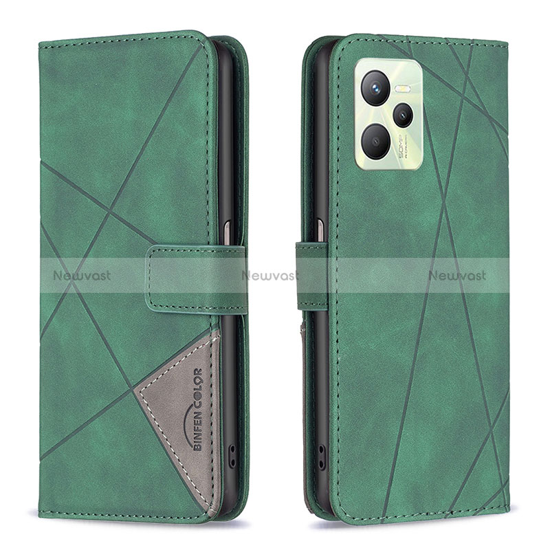 Leather Case Stands Flip Cover Holder B08F for Realme Narzo 50A Prime