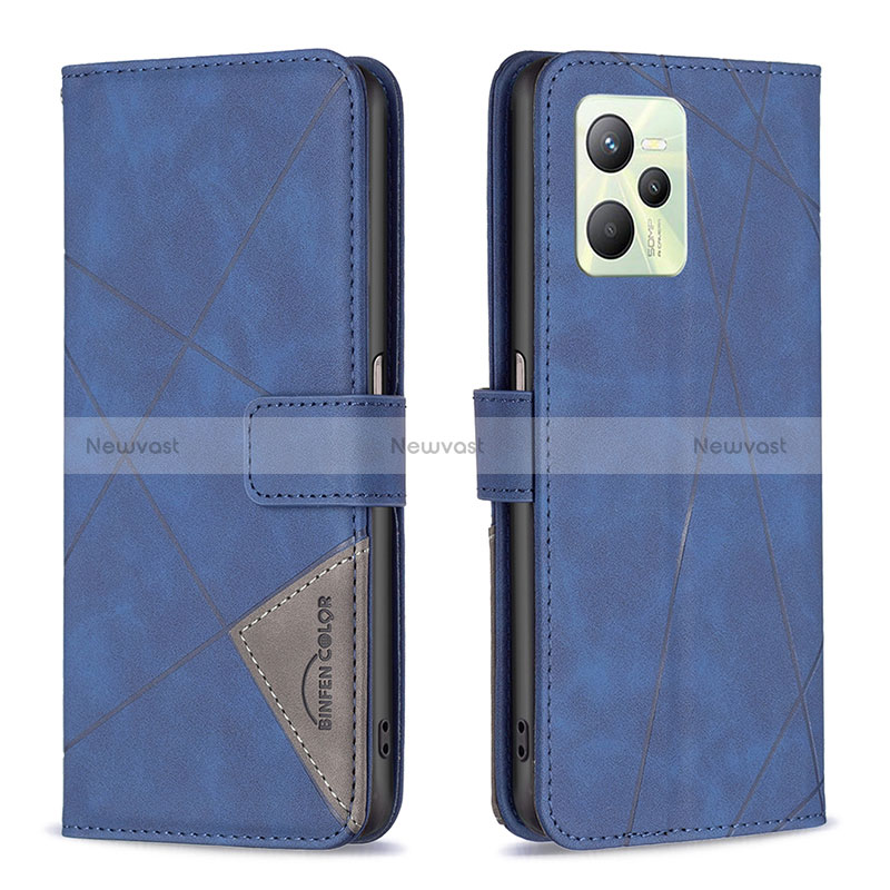 Leather Case Stands Flip Cover Holder B08F for Realme Narzo 50A Prime