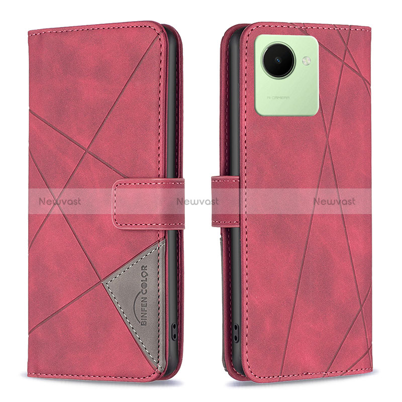 Leather Case Stands Flip Cover Holder B08F for Realme Narzo 50i Prime Red