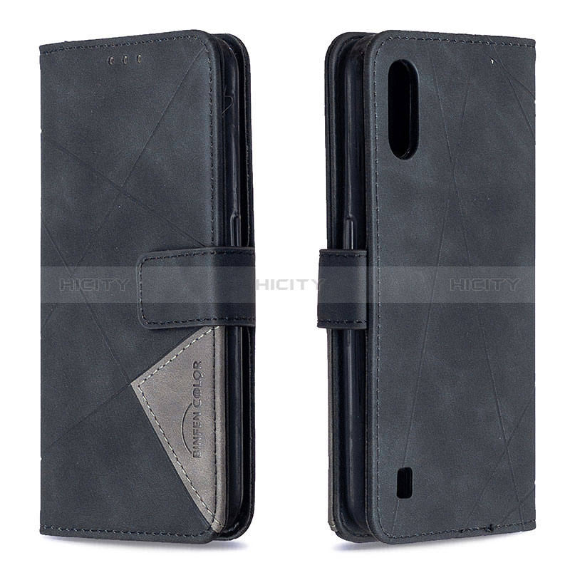 Leather Case Stands Flip Cover Holder B08F for Samsung Galaxy A01 SM-A015 Black