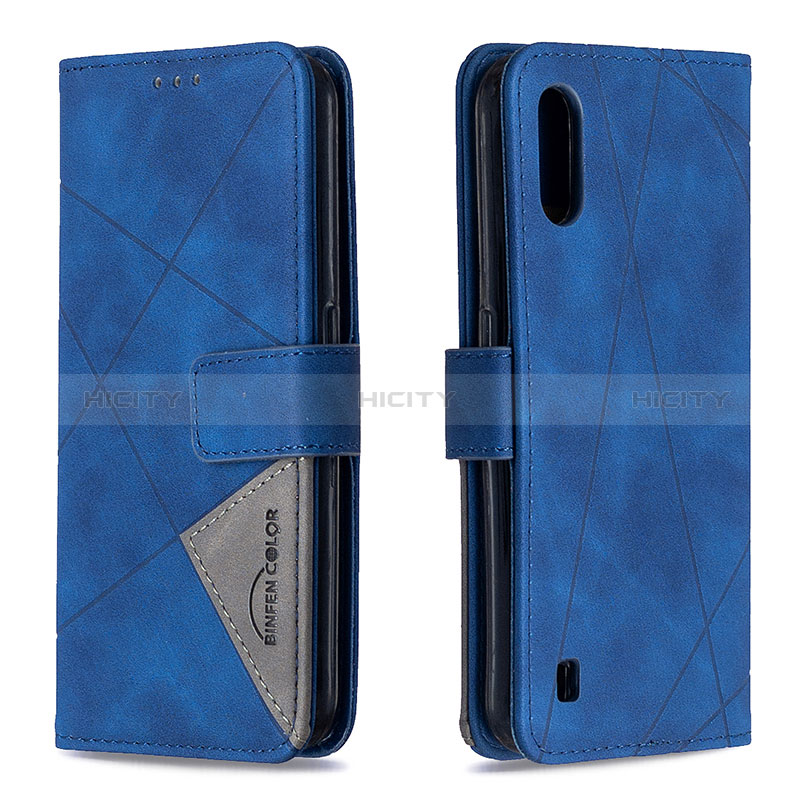 Leather Case Stands Flip Cover Holder B08F for Samsung Galaxy A01 SM-A015 Blue