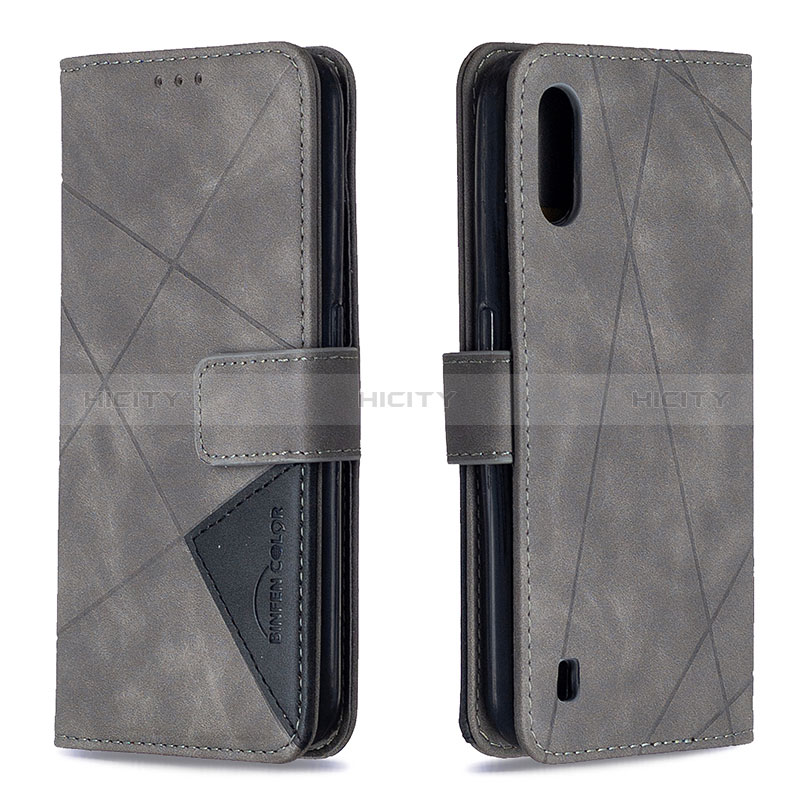 Leather Case Stands Flip Cover Holder B08F for Samsung Galaxy A01 SM-A015 Gray