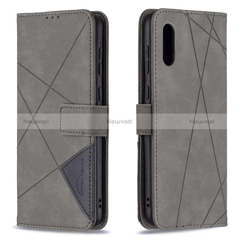 Leather Case Stands Flip Cover Holder B08F for Samsung Galaxy A02 Gray