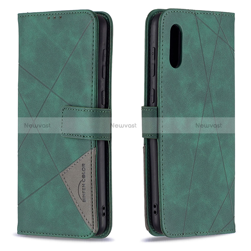 Leather Case Stands Flip Cover Holder B08F for Samsung Galaxy A02 Green