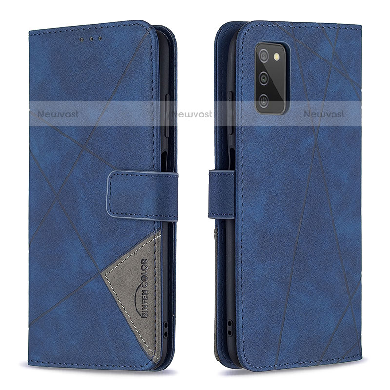 Leather Case Stands Flip Cover Holder B08F for Samsung Galaxy A02s Blue
