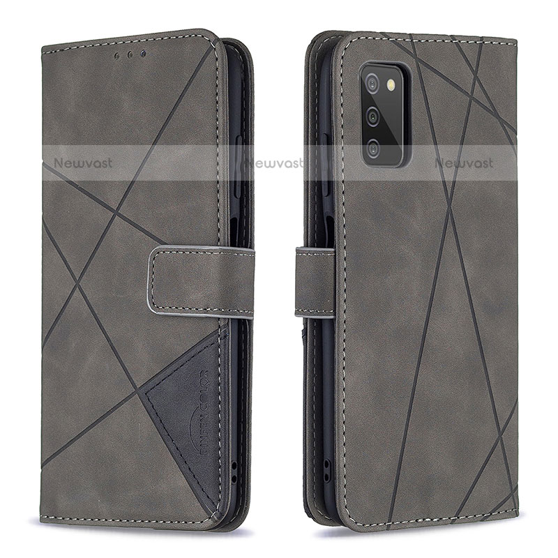 Leather Case Stands Flip Cover Holder B08F for Samsung Galaxy A02s Gray