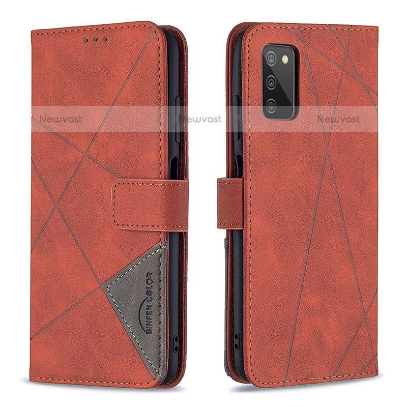 Leather Case Stands Flip Cover Holder B08F for Samsung Galaxy A02s Orange