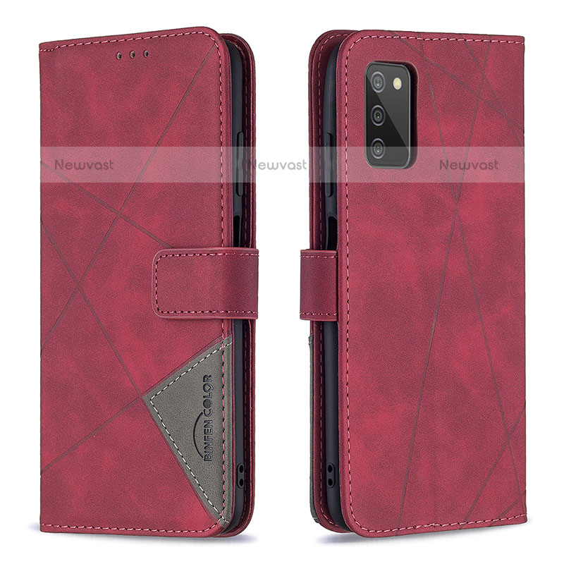 Leather Case Stands Flip Cover Holder B08F for Samsung Galaxy A02s Red
