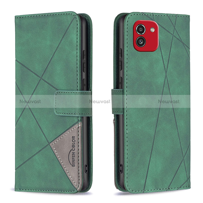 Leather Case Stands Flip Cover Holder B08F for Samsung Galaxy A03 Green