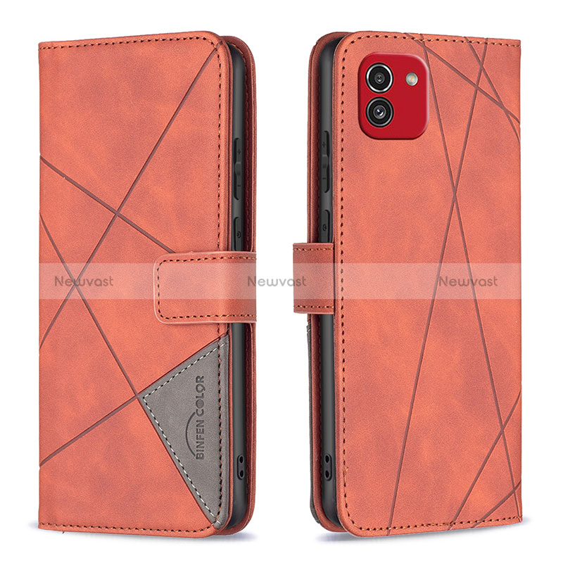 Leather Case Stands Flip Cover Holder B08F for Samsung Galaxy A03 Orange