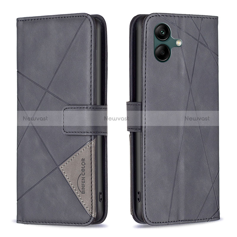 Leather Case Stands Flip Cover Holder B08F for Samsung Galaxy A05 Black