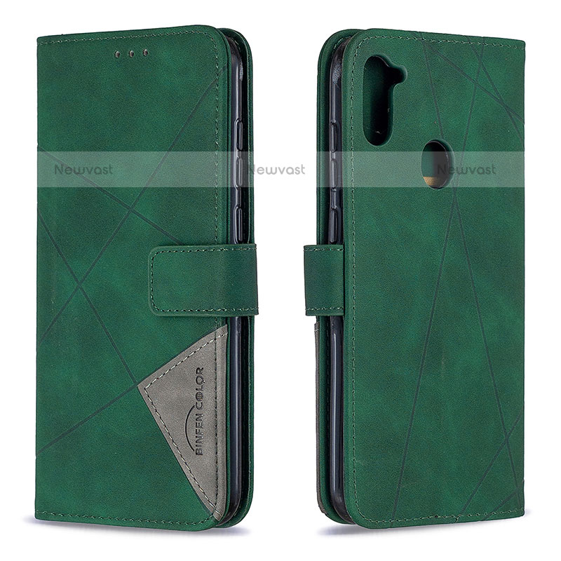 Leather Case Stands Flip Cover Holder B08F for Samsung Galaxy A11 Green