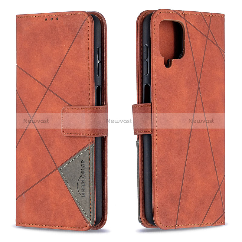 Leather Case Stands Flip Cover Holder B08F for Samsung Galaxy A12 Nacho Orange