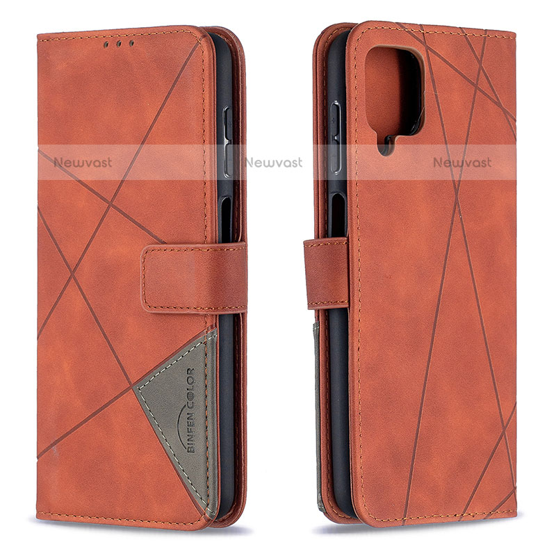 Leather Case Stands Flip Cover Holder B08F for Samsung Galaxy A12 Orange