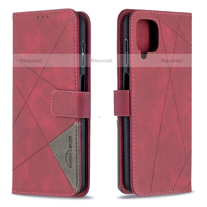 Leather Case Stands Flip Cover Holder B08F for Samsung Galaxy A12 Red