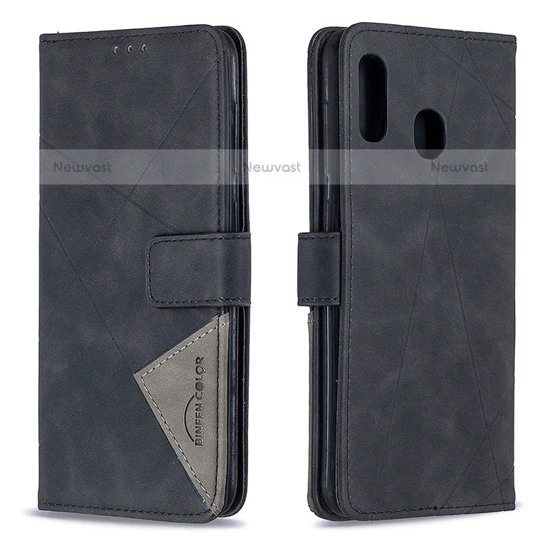 Leather Case Stands Flip Cover Holder B08F for Samsung Galaxy A20 Black