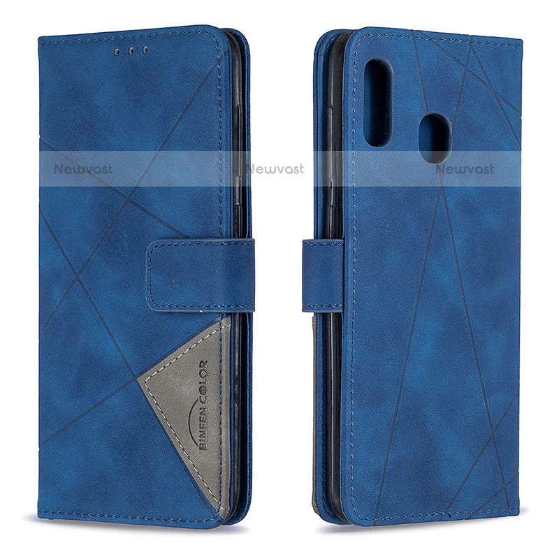 Leather Case Stands Flip Cover Holder B08F for Samsung Galaxy A20 Blue