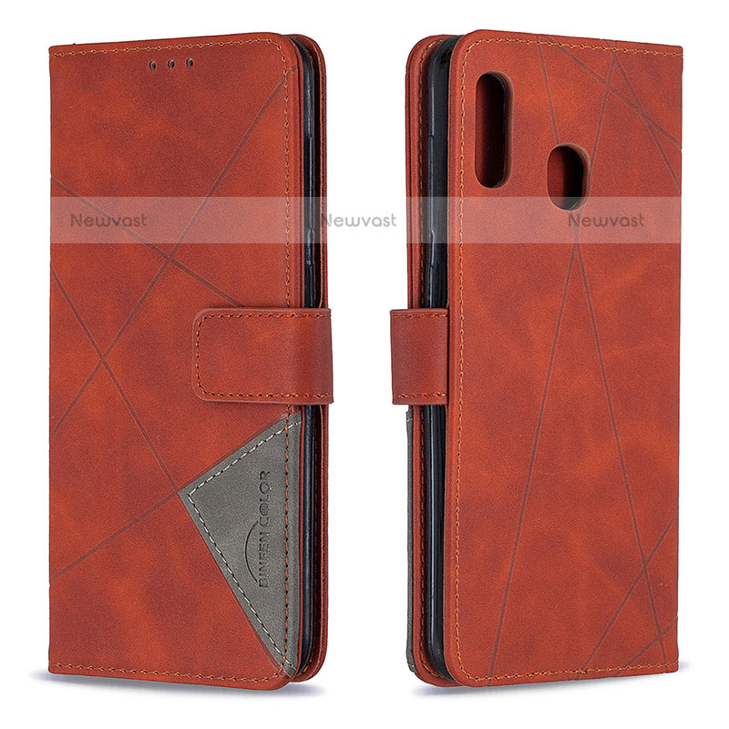 Leather Case Stands Flip Cover Holder B08F for Samsung Galaxy A20 Orange