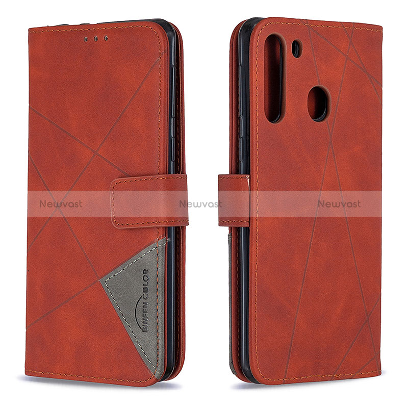 Leather Case Stands Flip Cover Holder B08F for Samsung Galaxy A21 Orange