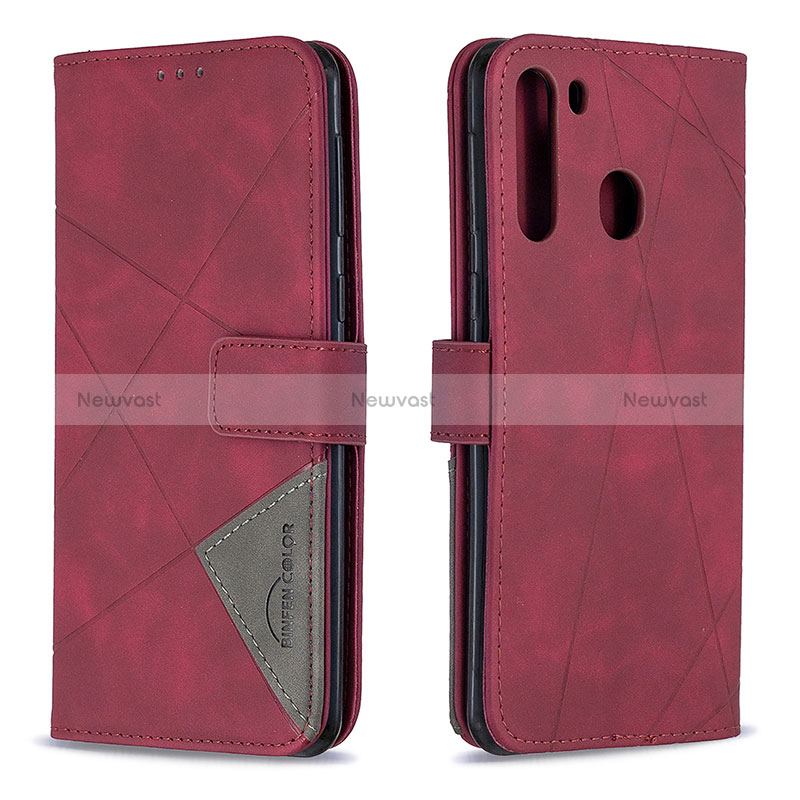 Leather Case Stands Flip Cover Holder B08F for Samsung Galaxy A21 Red