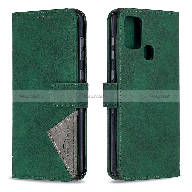 Leather Case Stands Flip Cover Holder B08F for Samsung Galaxy A21s Green