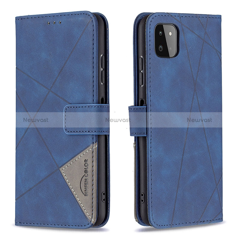 Leather Case Stands Flip Cover Holder B08F for Samsung Galaxy A22 5G Blue